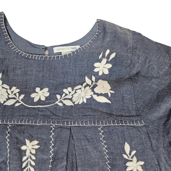 Garnet Hill Kids Blue Chambray Embroidered Sheath Dress Size 14 Girls Q75 - Picture 2 of 9